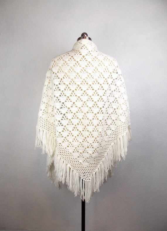 1970's White Crocheted Shawl
