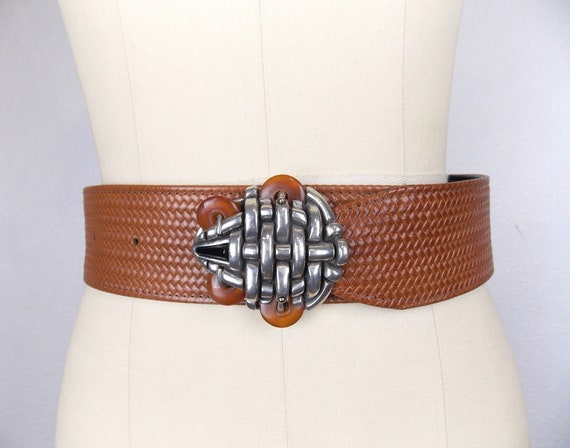 Wide Brown Leather Statement Belt - image 1