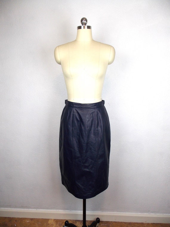 Dark Blue Leather Skirt Dark Lord & Taylor Pencil 