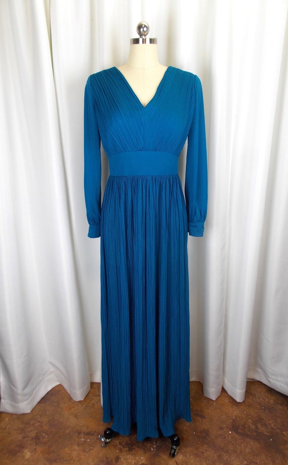 1980's Plisse Pleated Maxi Dress Poly Knit