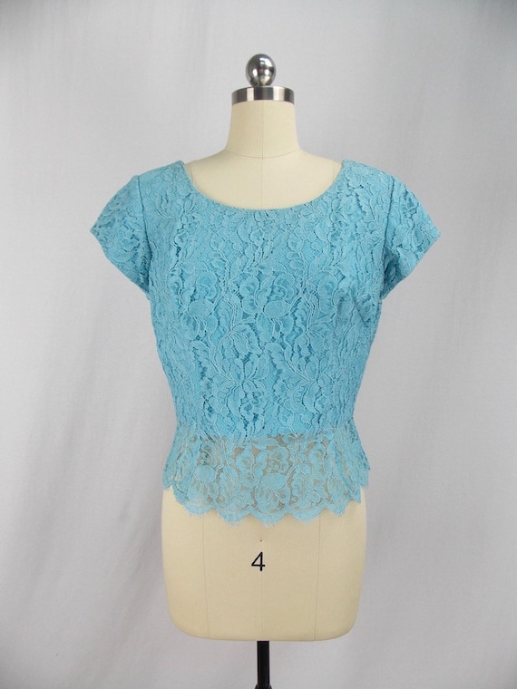 Camicetta Donna In Pizzo Floreale Con Maniche Ad Aletta E Orlo A Peplo, Stile Vintage