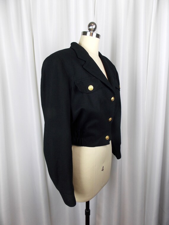1980's Black Wool Crop Jacket Eisenhower Jacket M… - image 2
