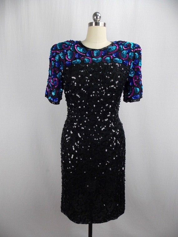 1980's Brilliant Multi-Color Sequin Cocktail Dres… - image 1