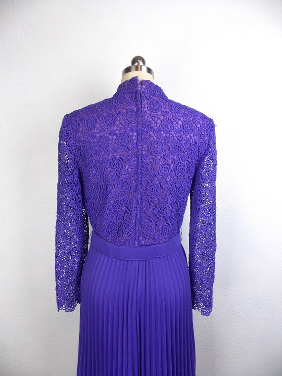 1970's Plum Purple Maxi Dress With Lace Like Bodice and Pleated Skirt - Etsy