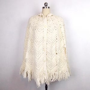 Vintage White Crochet Cape Open Size