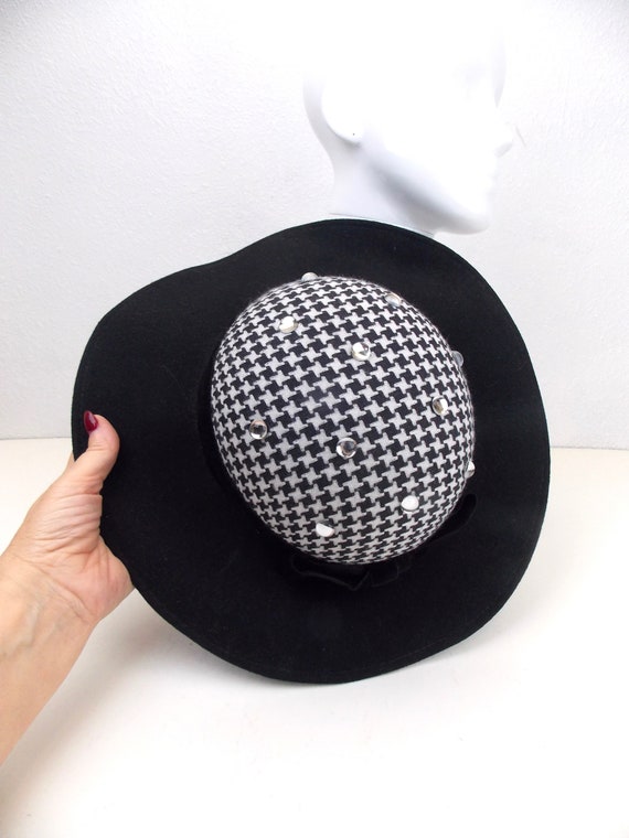 1980's Black and White Houndstooth and Rhinestone… - image 4