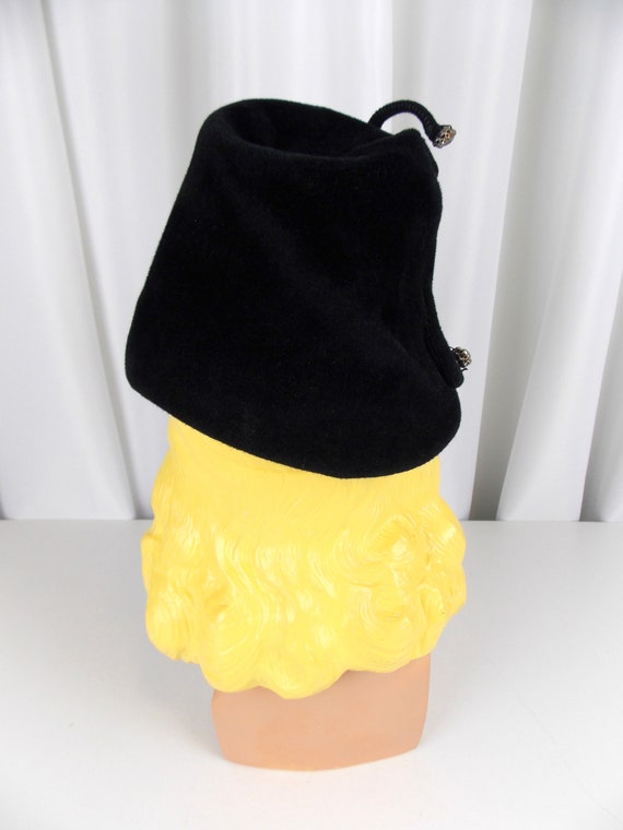 Black Velour Felt Wool Hat Toque with Unusual Sha… - image 5