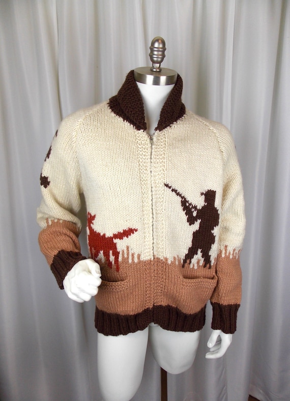 1950s 1960s Mens Wool Cardigan Sweater Cowichan Ph