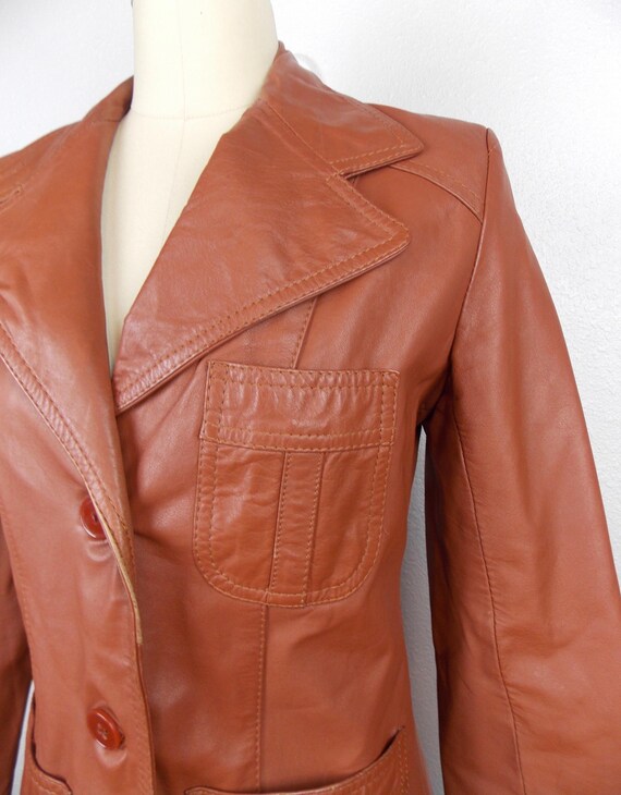 VTG 1970s MENS SOFT BROWN LEATHER JACKET COAT BLAZER S 38”