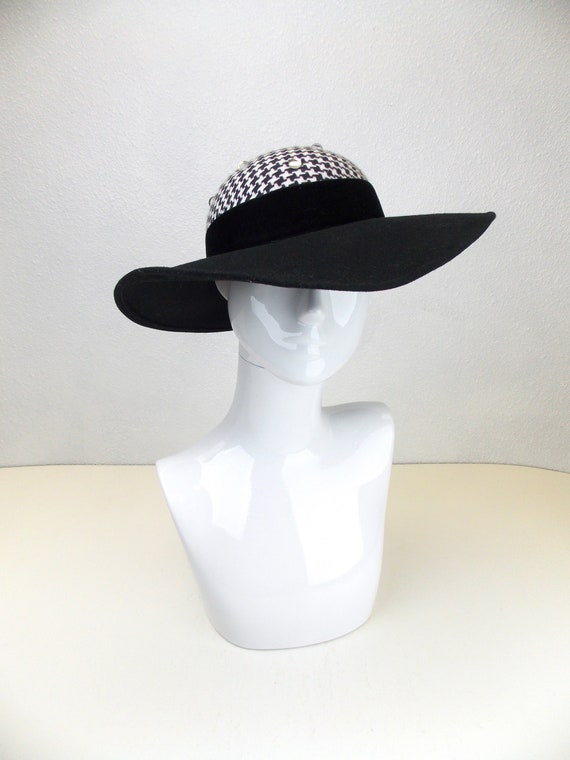 1980's Black and White Houndstooth and Rhinestone… - image 1