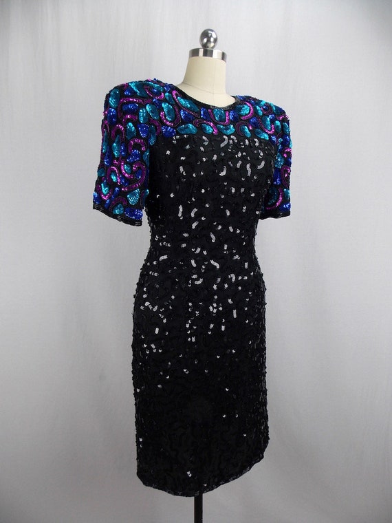 1980's Brilliant Multi-Color Sequin Cocktail Dres… - image 4