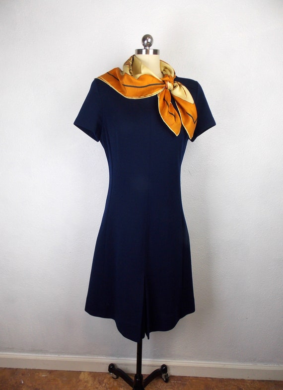 1960's Navy Blue Wool Knit Dress