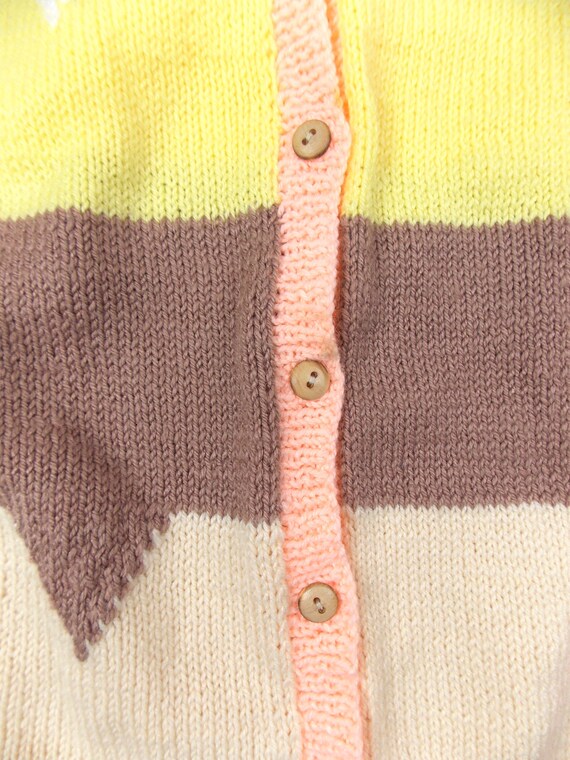 Vintage Hand Knit Cardigan Sweater Stripe Pattern… - image 3