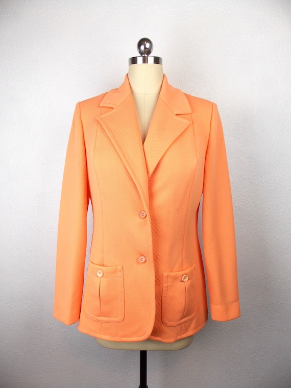 1970's Cantaloupe Orange Polyester Knit Blazer