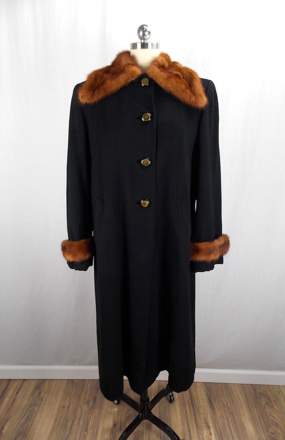Black Wool Coat with Fur Collar and 