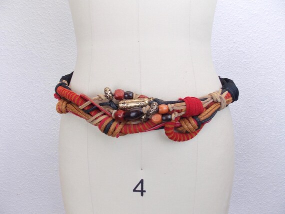 Vintage Carolyn Tanner Burgundy Green Beaded Belt Sculptural 80s Silk Grosgrain Carolyn Tanner | eBay main image 4