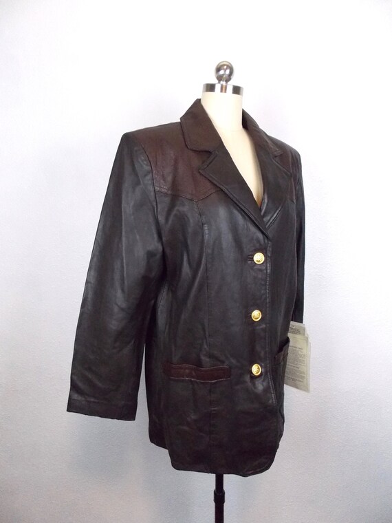 1990's NOS Braefair Leather Jacket Blazer Brown S… - image 3