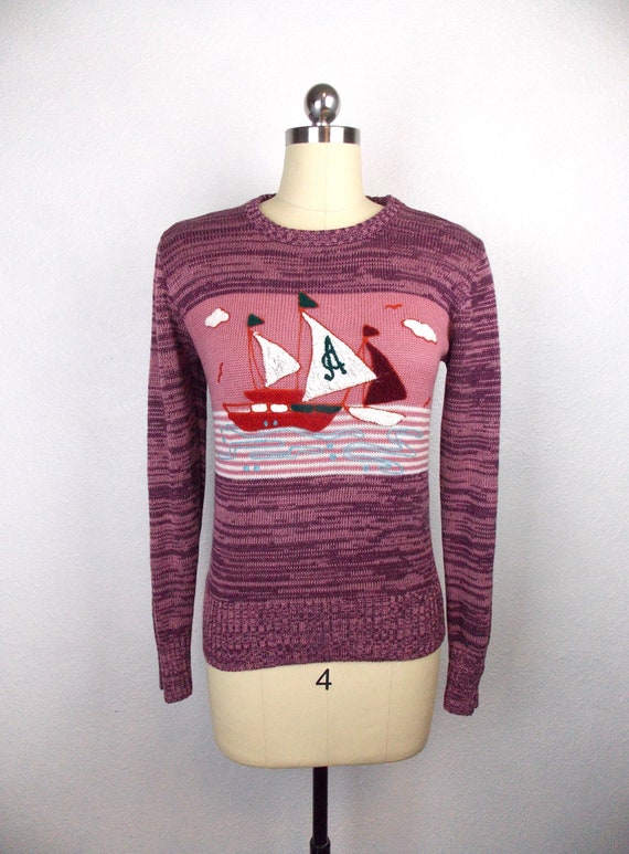 1970's Sailboats Sweater Small to Medium