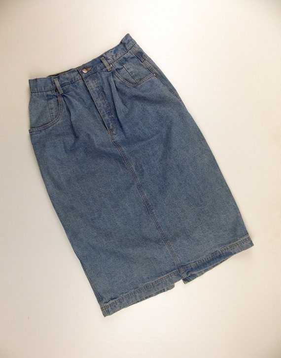 LizWear Denim Pencil Skirt 1990's Midi Length Pet… - image 1