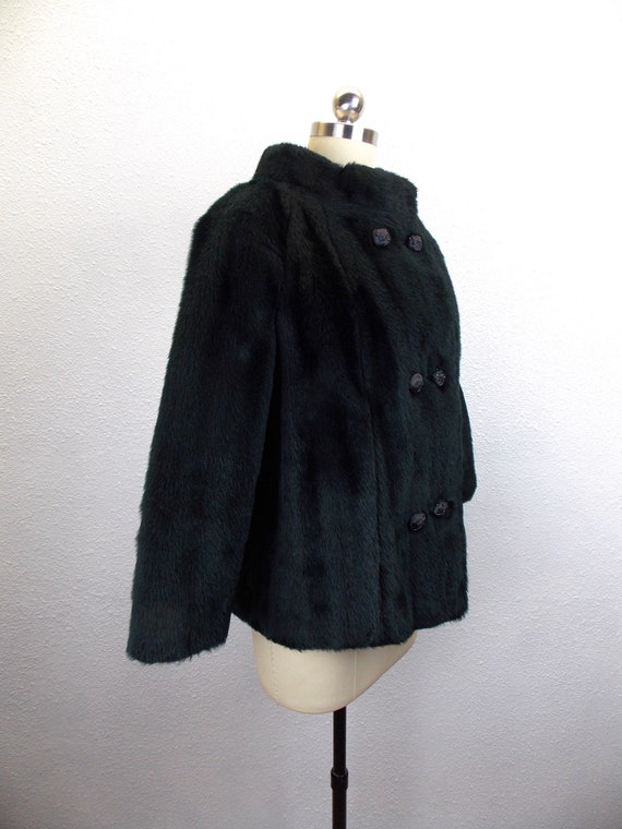 1960's Black Faux Fur Jacket Short Coat Size M - image 3