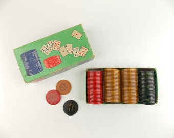 1940's US Anchor Poker Chips Quantity 100 with Original Box