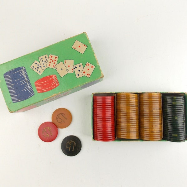 1940's US Anchor Poker Chips Quantity 100 with Original Box