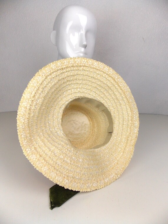 Ivory Raffia Straw Hat Large Brim With Silk Roses… - image 6