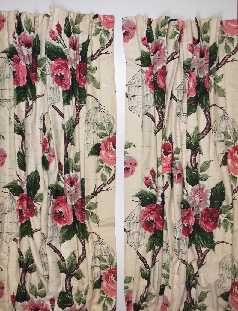Two Pair 1950's Drapery Panels Lined Pinch Pleat Floral | Etsy