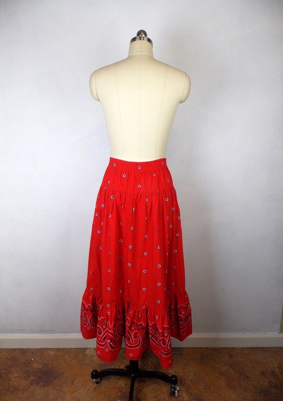 1990's Red Bandana Print Western Style Skirt Midi Len… Gem