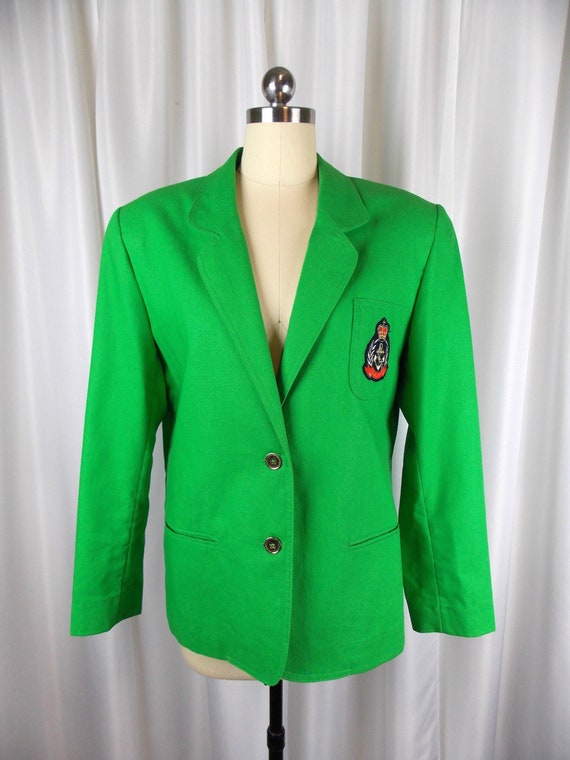 Insignia Blazer Bright Green Linen CHAUS 1980's 19