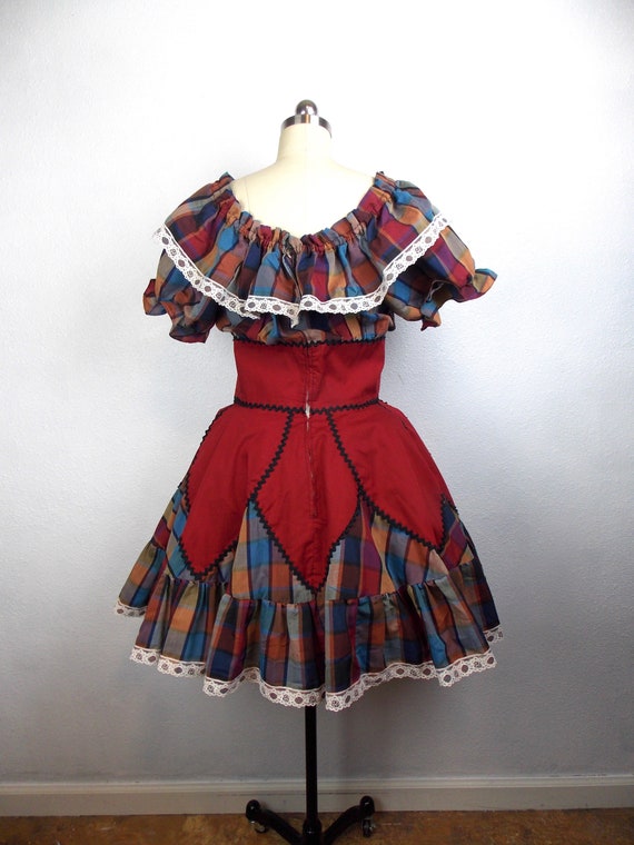 Vintage Burgundy Red Plaid Square Dance Dress - image 3
