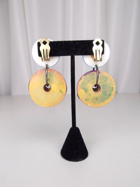 Resin Dangle Drop Earrings 1990's Handmade Clip B… - image 4