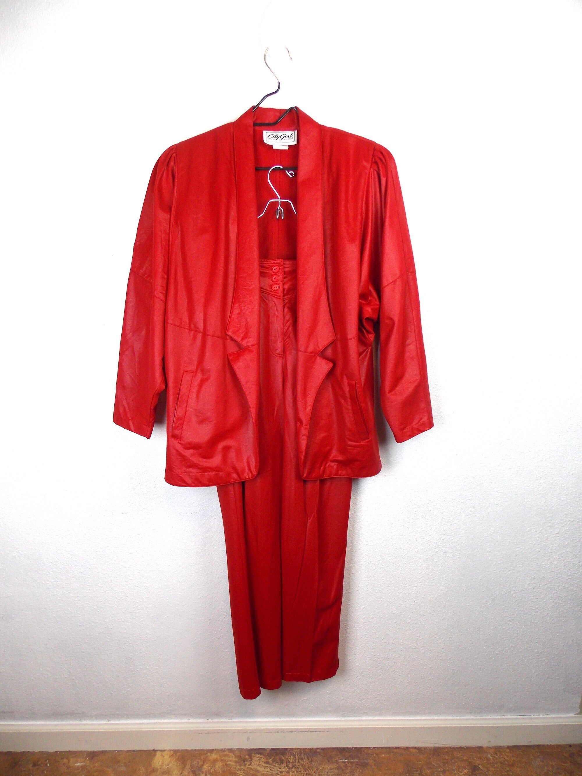 Red leather two piece set cheap