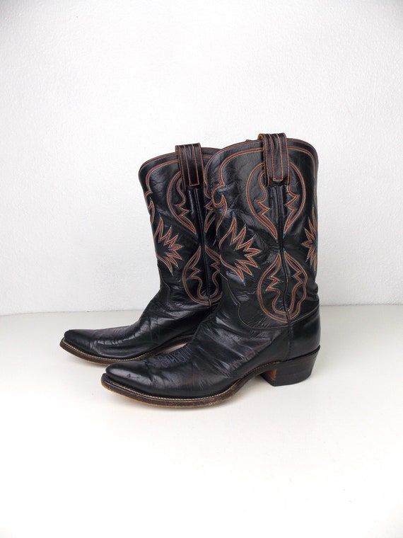 Vintage Black Leather Cowboy Boots with Multicolo… - image 4