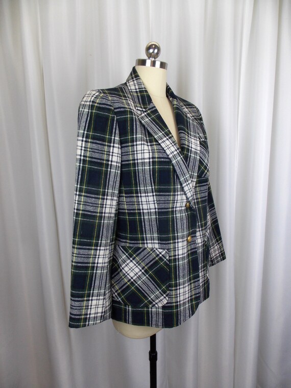 1970's Wool Plaid Blazer Blue and Green - image 3