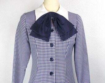 Robe Longue Vintage Années 70 Vichy Bleu Et Blanc Taille 34/36 Fait Main - Occasion Très Bon état