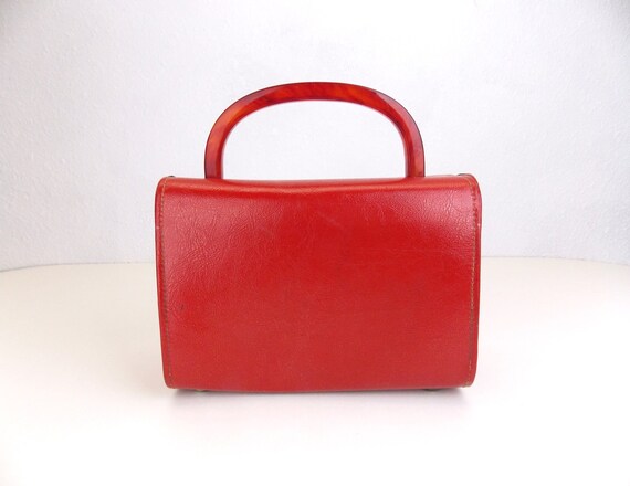 1940's 1950's Red Vinyl Top Handle Handbag Purse - image 3