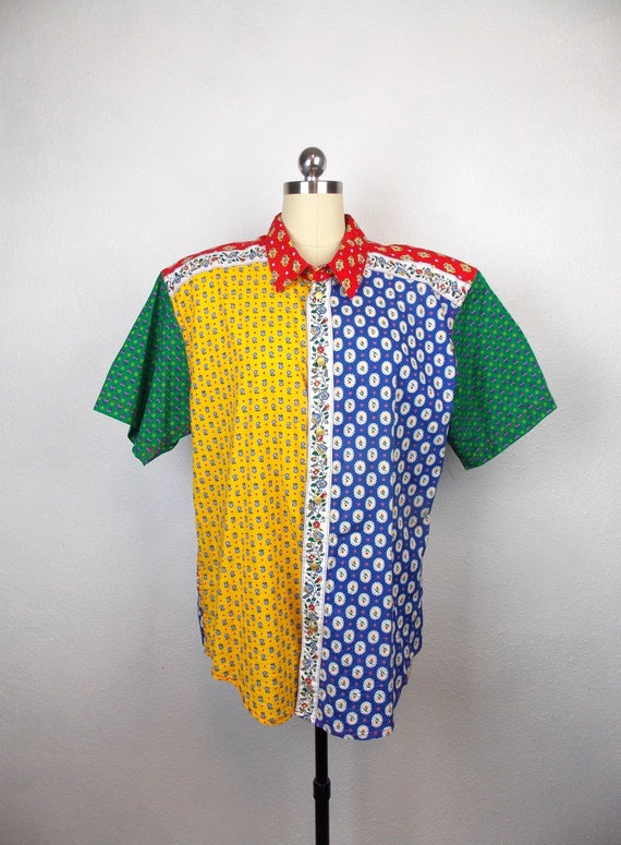 1990's Calico Print Oversized Cotton Shirt Patchwo