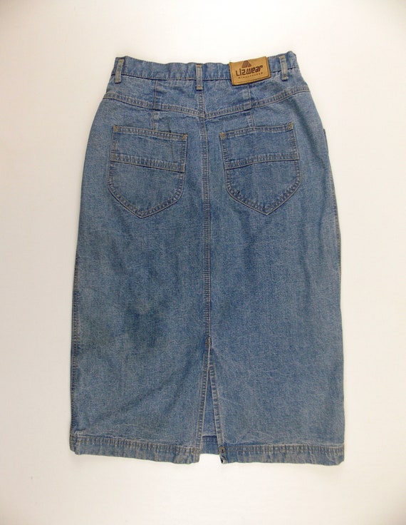 LizWear Denim Pencil Skirt 1990's Midi Length Pet… - image 4