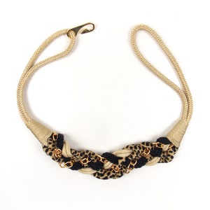 Braided Cinch Belt 1980&#39;s Cheetah and Chain Ivory Color Medium Large