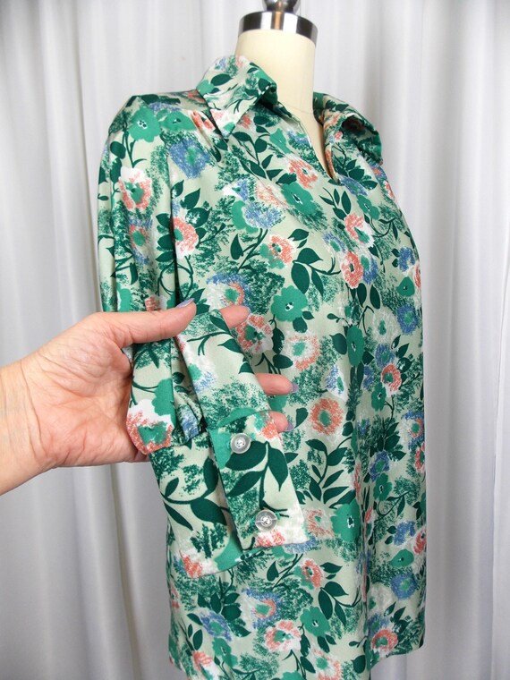 1970's Floral Print Tunic Top Polyester Knit - image 3