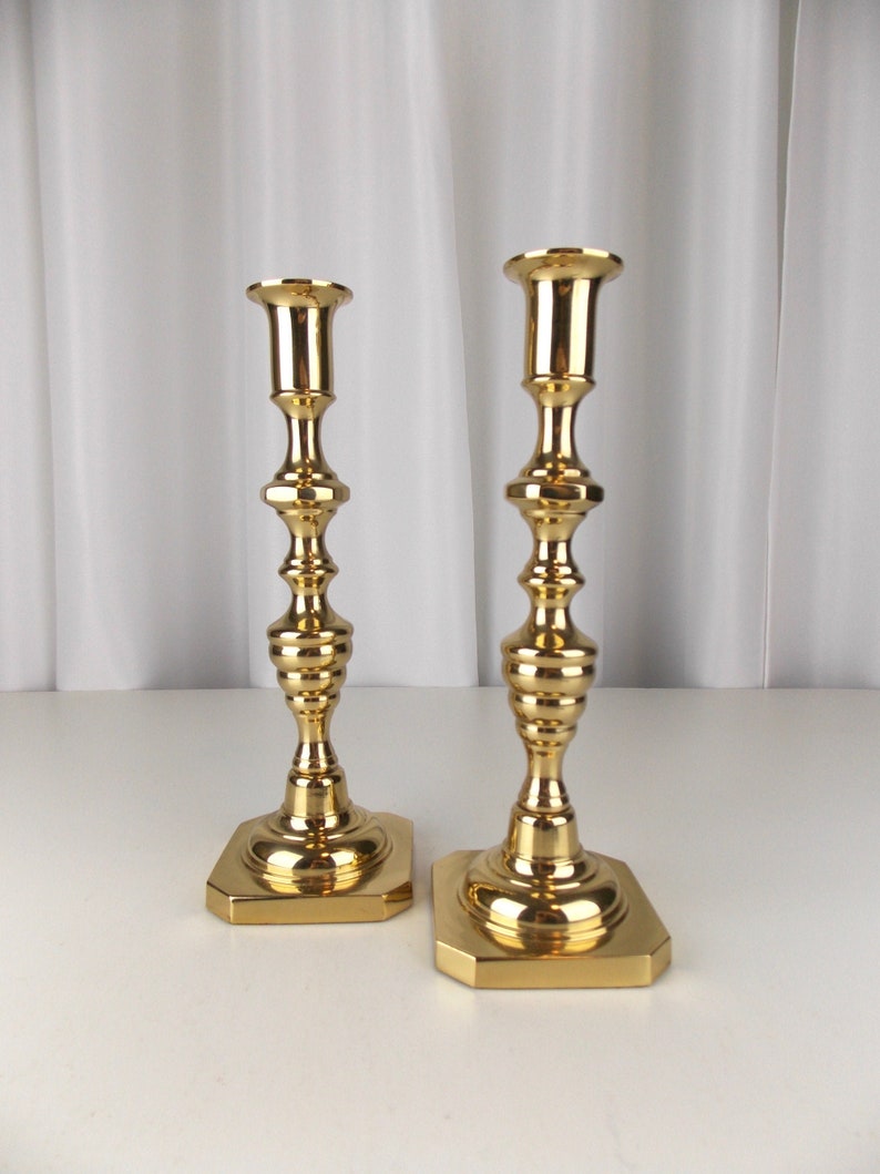 Brass Candlesticks Made in Portugal Tall Taper Candles Etsy