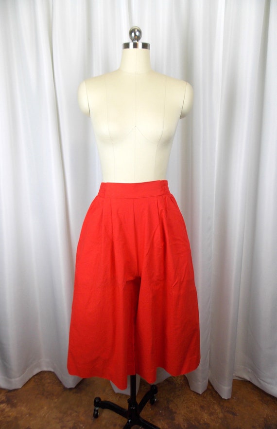 Bright Red Two Piece Pantsuit Gauchos and Crop Ja… - image 9