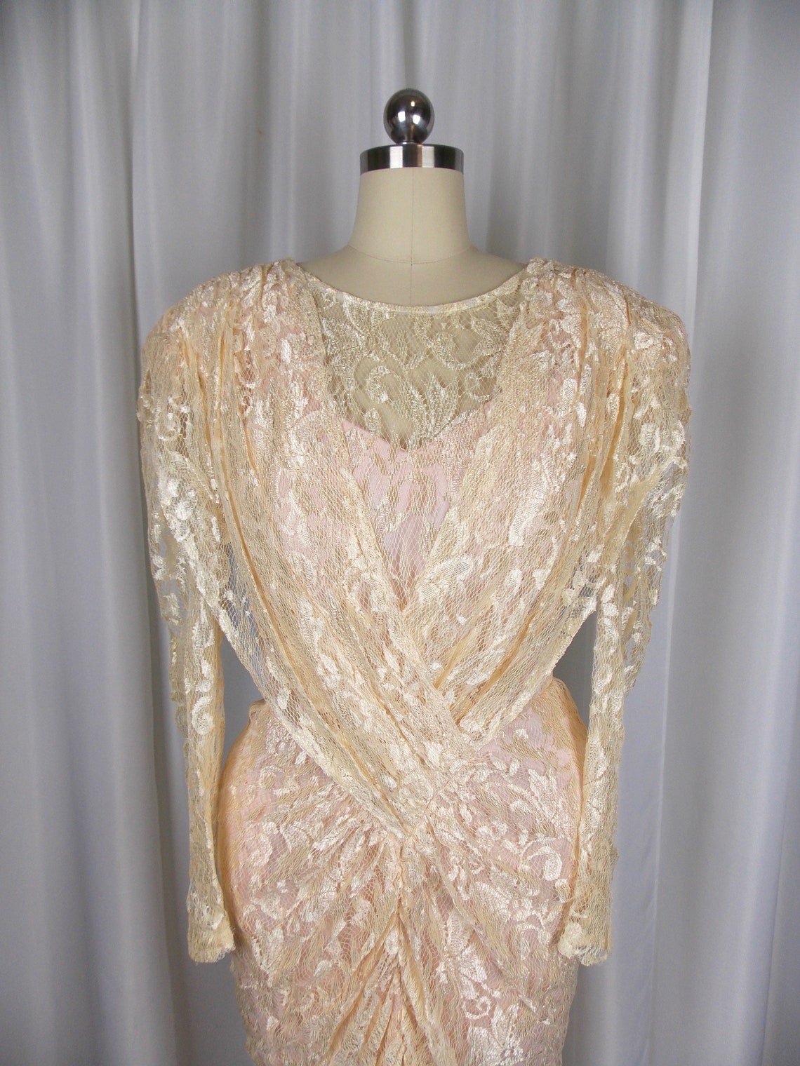 1980's Ivory Lace Draped Dress Est Size 6/8 - Etsy