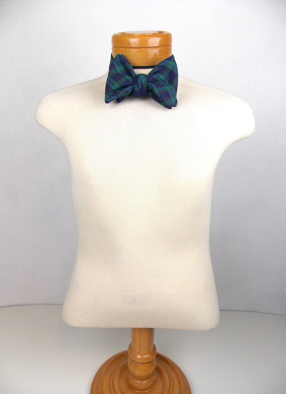 Blue and Green Plaid Bow Tie Resilio 1970's 1980's - image 2