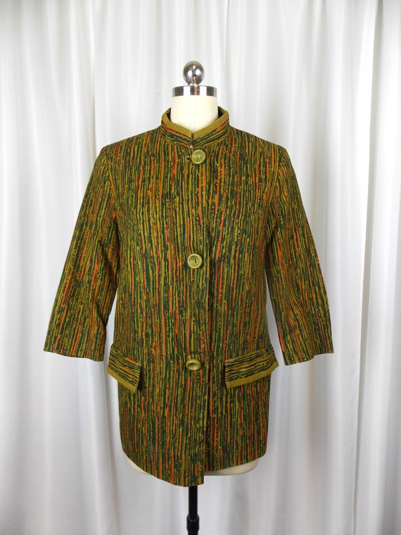 1960's Julie Miller Jacket Green and Orange Hip L… - image 1