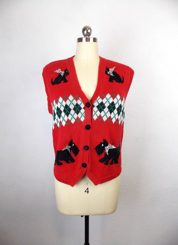 Scottie Dog and Argyle Sweater Vest Red Cotton 198