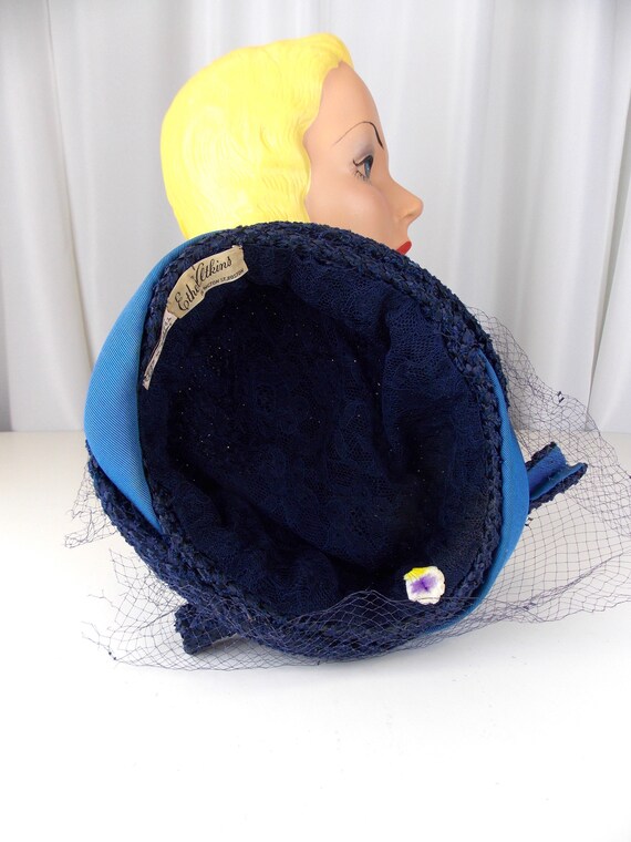 Blue Raffia Straw Hat with Veil by Ethel Atkins  … - image 5