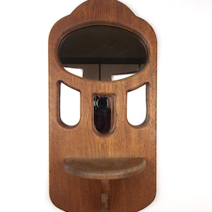 1970&#39;s Large Wood Wall Shelf with Brown Mirror