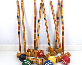 Set da croquet vintage in legno MCM per giochi da giardino, sport, esposizione al dettaglio, decorazione